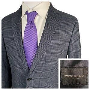 Banana Republic Sport Coat 37R 38R Surgeon Cuff Navy Grey Mini Houndstooth Check